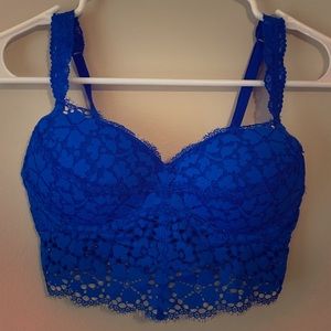 PINK blue lace push-up bralette in size xs